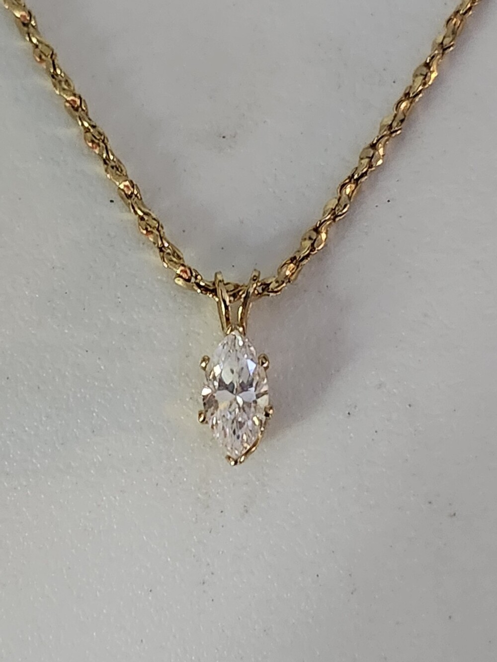 Gold Tone Marquise CZ Pendant Necklace - 17.5 Inches